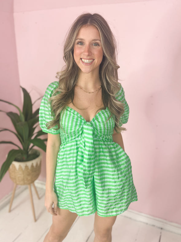 The Kelly Bow Front Romper-Green