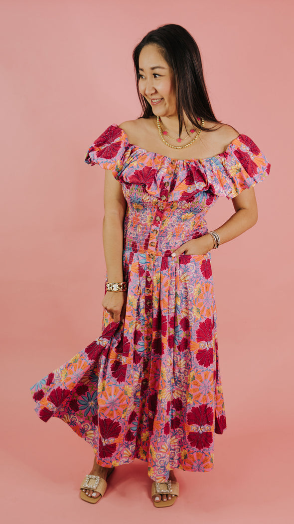 The Diana Floral Midi Dress-Pink