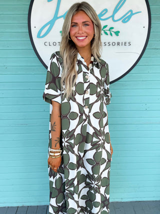 The Coleman Floral Midi Dress-Olive