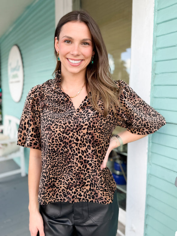 brown suede leopard top 