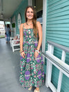 green and purple floral print dress