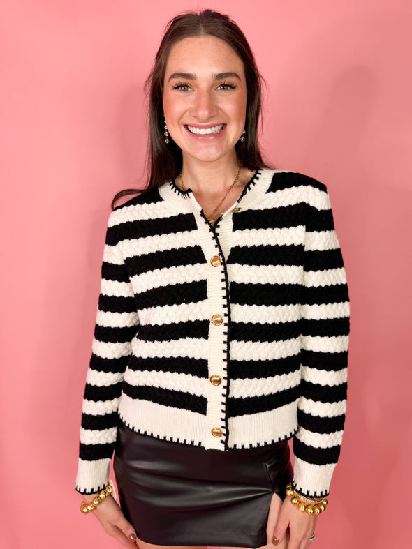 black and white stripe cardigan 