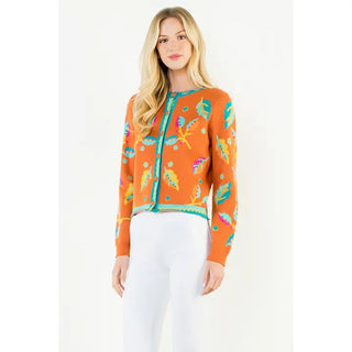 (THML) The Perla Floral Cardigan-Orange