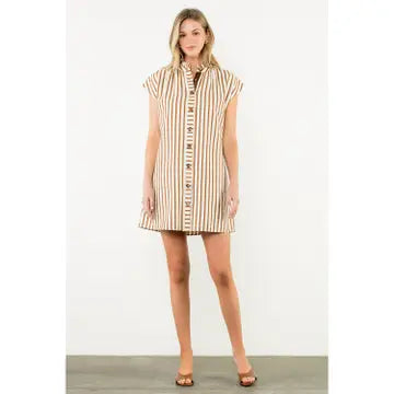 (THML) The Bennie Stripe Dress-Brown