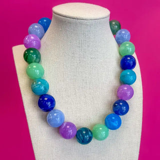 The Statement Bead Necklace-Blue Mix