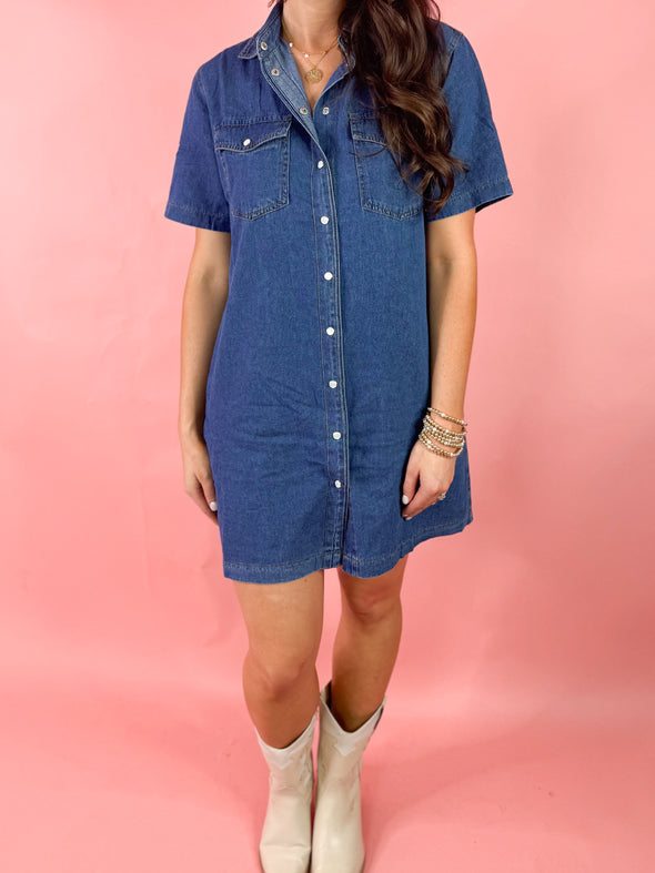 (THML) The Dais Button Dress-Denim
