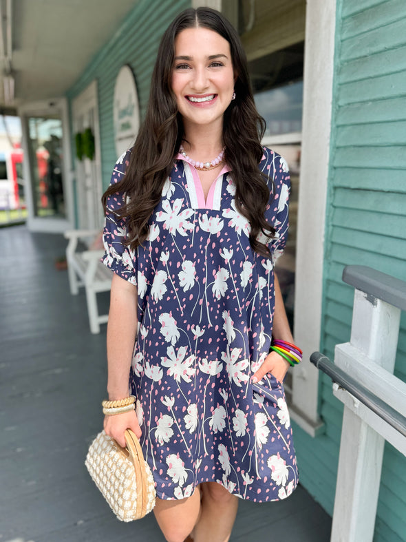 The Victoria Floral Dress-Navy
