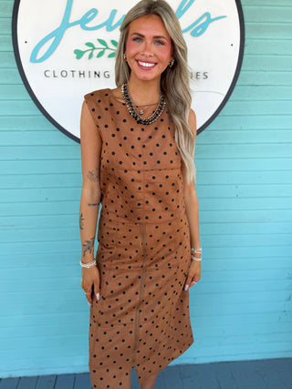 (THML) The Remy Suede Polka Dot Top-Brown