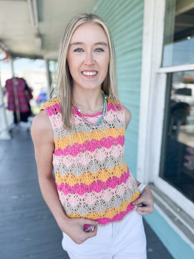(THML) The Kida Crochet Tank-Natural