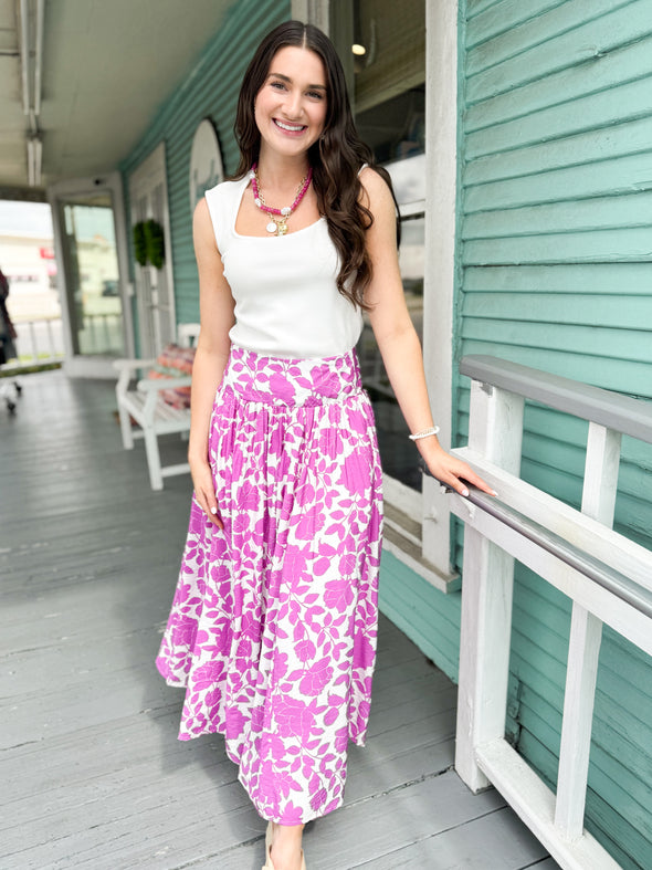 The Mallory Floral Skirt-Magenta