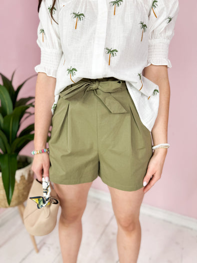 The Berkeley Bow Shorts-Olive