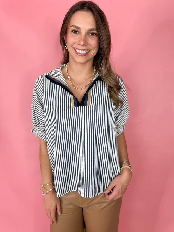 The Charlotte Striped Top-Navy
