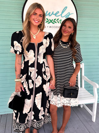 The Amelia Stripe Lace Dress-Black