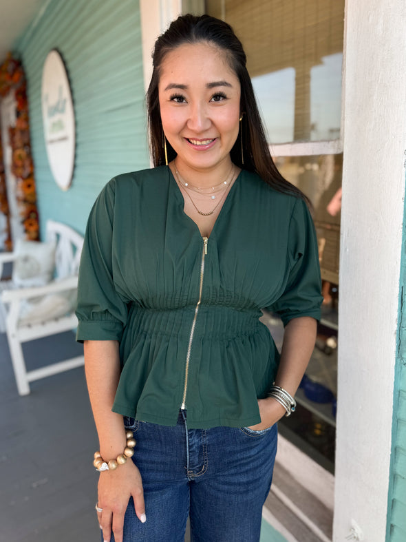 The Raina Zip Top-Green