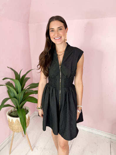 black dress with zipper front 