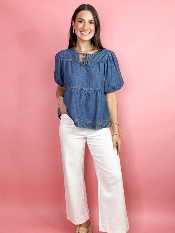 The Betsy Peplum Top-Denim