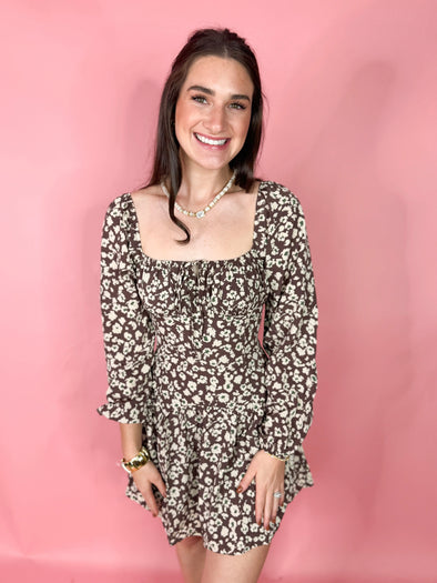 brown floral corset dress