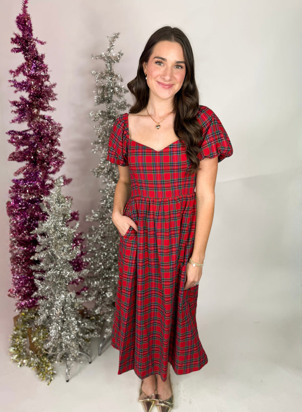 The Alessi Plaid Midi Dress-Red