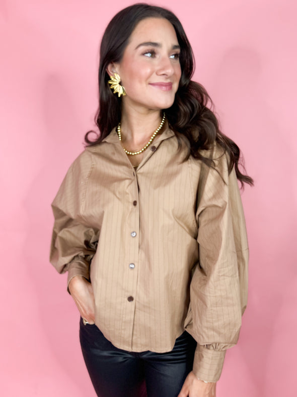 The Brooks Batwing Stripe Top-Brown