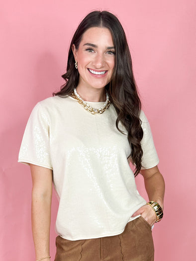 The Frances Sequin Top-Ivory