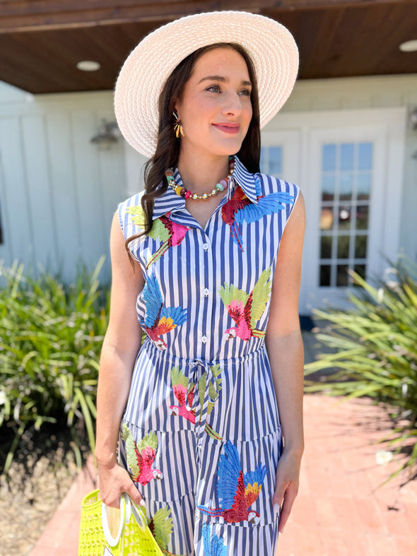 (QOS) The Parrot Tie Midi Dress-Blue
