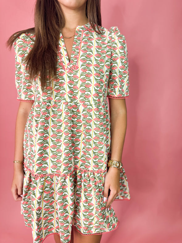 The Adelyn Floral Dress-Coral