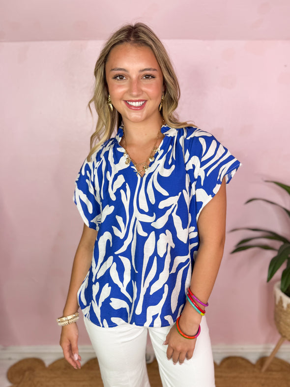 (THML) The Mari Printed Top-Blue
