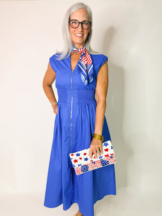The Bennie Zip Midi Dress-Royal Blue