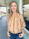 orange brown yellow and cream stripe top 