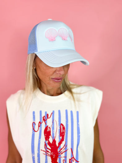 Seashells Trucker Hat-Blue