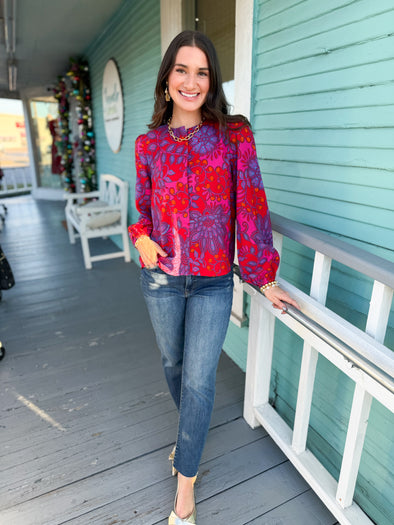 The Darret Floral Top-Fuchsia