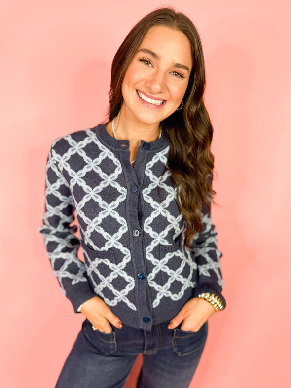 The Emily Floral Cardigan-Blue