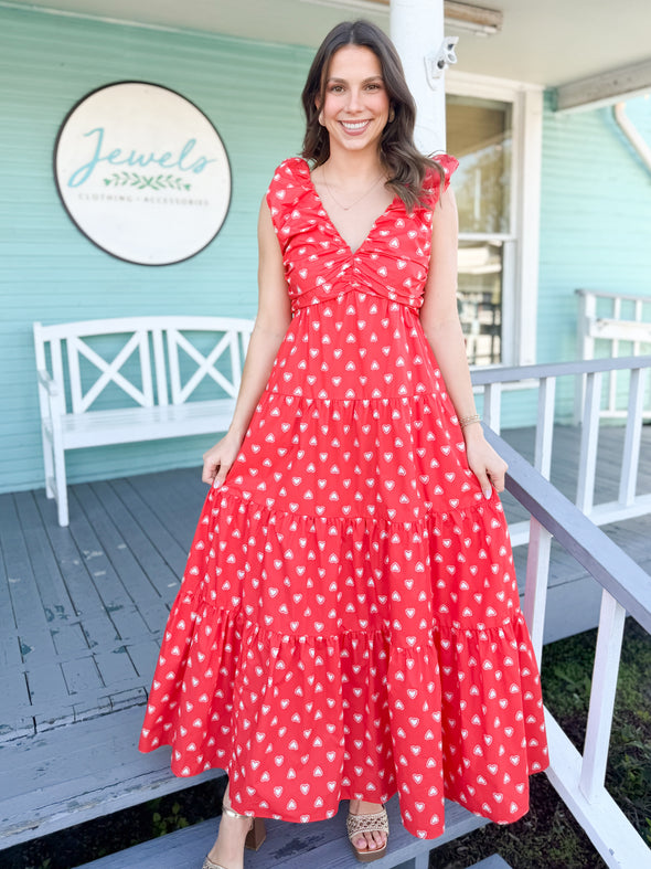 The Vally Heart Midi Dress-Red S