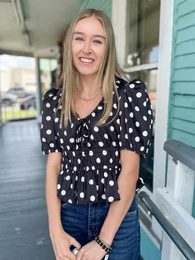 The Andy Polka Dot Top-Black