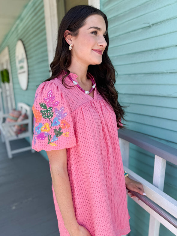 The Coreline Embroidered Dress-Coral