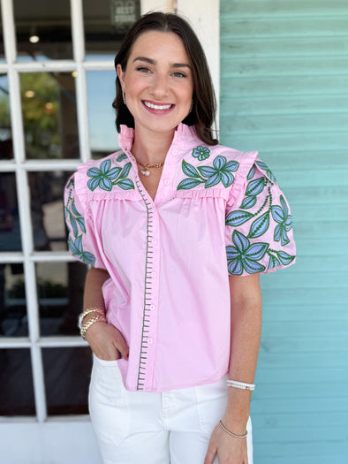 (THML) The Julia Puff Sleeve Top-Pink