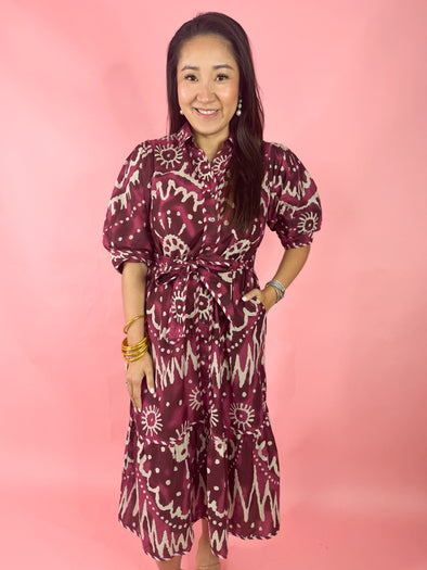 (THML) The Ian Printed Midi Dress-Plum