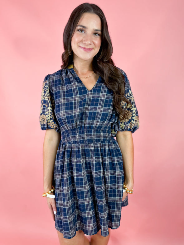 (THML) The Loren Gingham Dress-Navy
