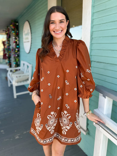 The Adam Floral Dress-Camel