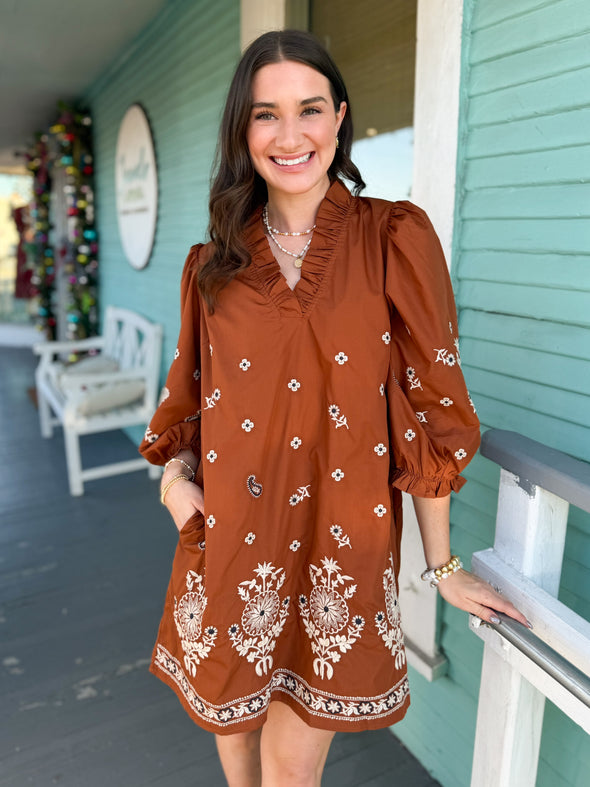The Adam Floral Dress-Camel