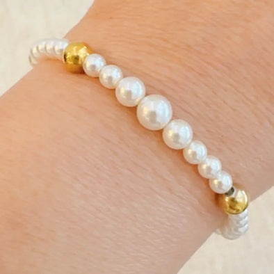 The Pearl and Gold Stretch Bracelet-Pearl