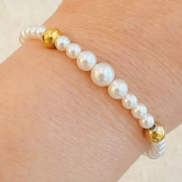 The Pearl and Gold Stretch Bracelet-Pearl