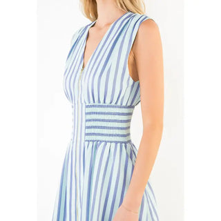 (THML) The Veronica Stripe Zip Midi Dress-Blue