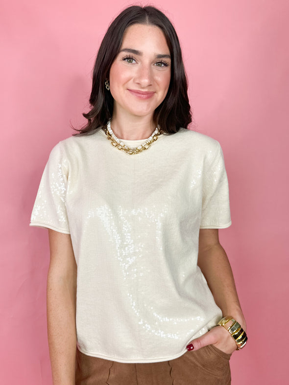 The Frances Sequin Top-Ivory