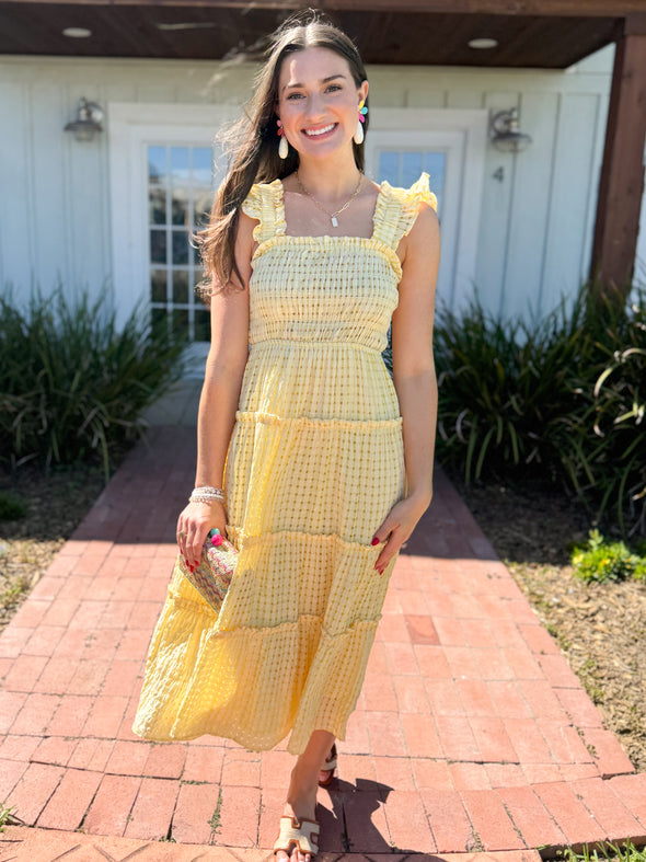 The Sunshine Smocked Midi Dress-Yellow