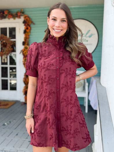 The Sarah Floral Dress-Burgundy
