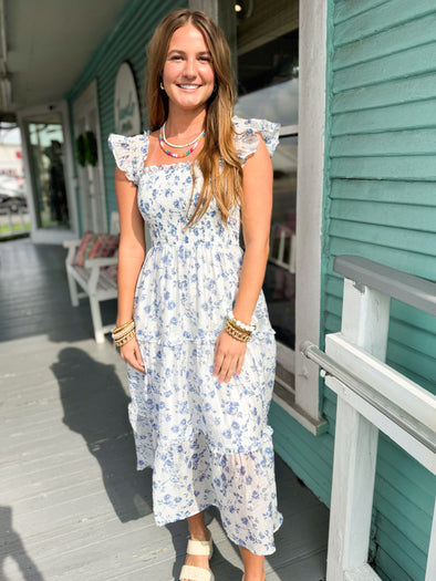 The Wren Floral Midi Dress-Blue