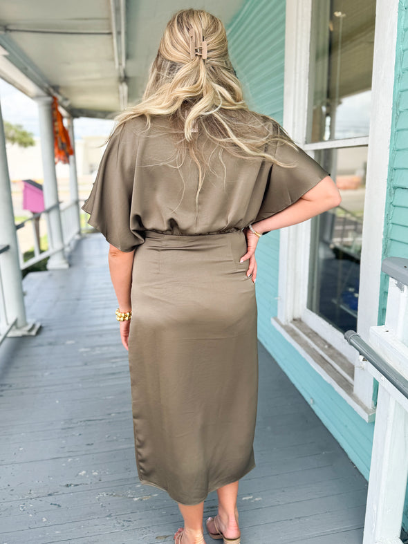 The Rory Asymmetrical Midi Dress-Mocha