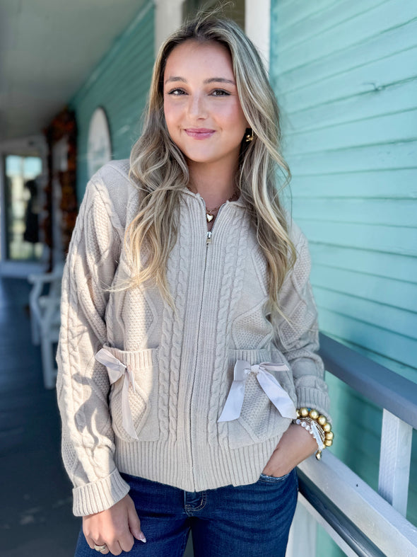 The Kiera Bow Cardigan-Cream