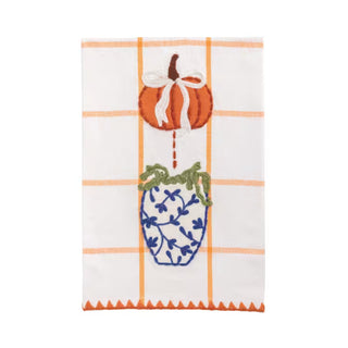 The Orange Applique Topiary Towel-White